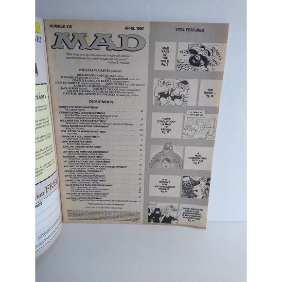 MAD Magazine #310 Comic Book 1992 Guns N Roses Rock Music Humor Satire 50/50 - Picture 2 of 5